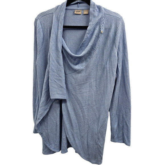 Chicos Cardigan Sweater Medium Pockets Waffle Knit Textured Wrap Normcore Office - Picture 5 of 11